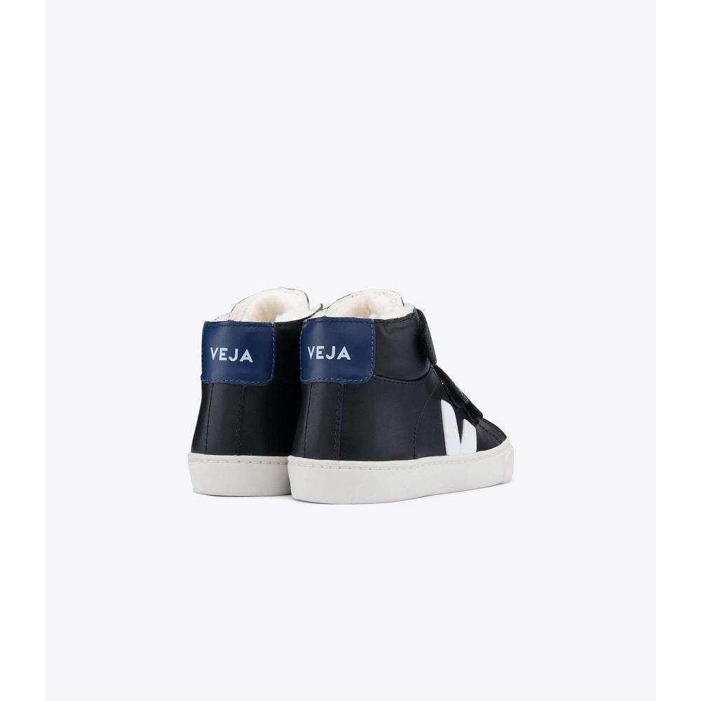 Black Kids' Veja ESPLAR MID FURED LEATHER High Tops | AU 692VRW